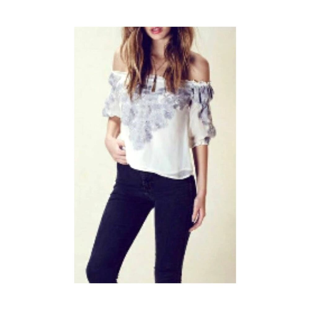 FOR LOVE AND LEMONS SICILY OFF THE SHOULDER EMBROIDERED TOP WOMENS SIZE SMALL